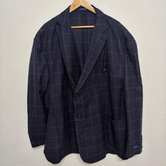 Stafford Other - Stafford Big & Tall Navy Windowpane Wool Blend Sport Coat Blazer 58R New $220
